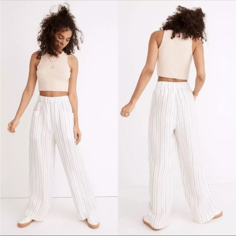 Madewell Linen-Blend Pull-On High-Rise Wide-Leg Pants in Stripe small